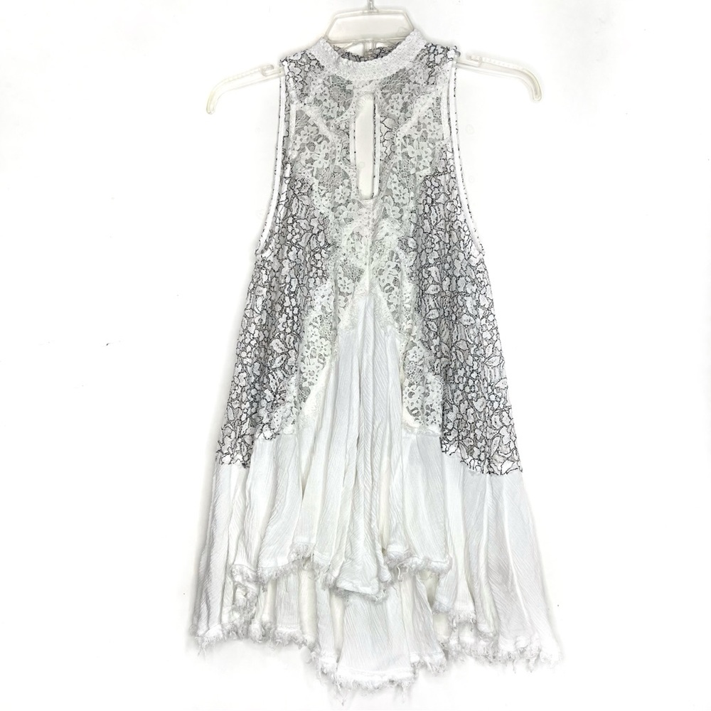 Free People Cross My Heart Lace Tunic Top White Boho Mock Neck XS - Picture 2 of 8